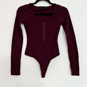 Urban Outfitters Wine Fitted Bodysuit ButtonUp style